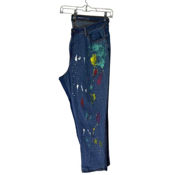 NY & Company Dream Curvy Boyfriend Paint Splatter Medium Blue Jeans Pants 20 - Picture 2 of 12